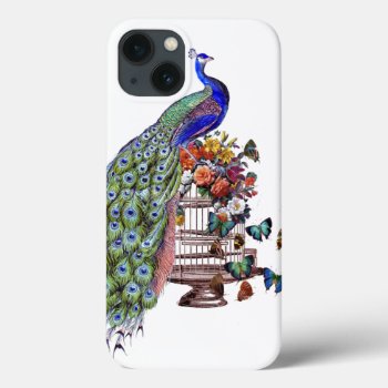 Vintage Peacock On Cage Iphone 13 Case by BluePress at Zazzle