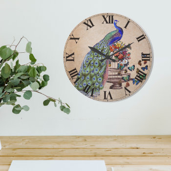 Vintage Peacock On Cage Large Clock by BluePress at Zazzle