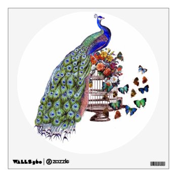 Vintage Peacock On Cage Wall Sticker by BluePress at Zazzle