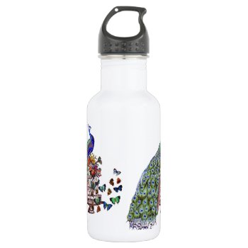 Vintage Peacock On Cage Water Bottle by BluePress at Zazzle