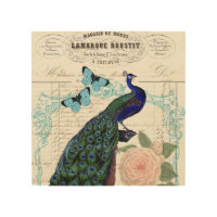 Vintage Peacock on French Ephemera Collage