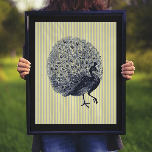 Vintage Peacock on Thin Stripes Poster