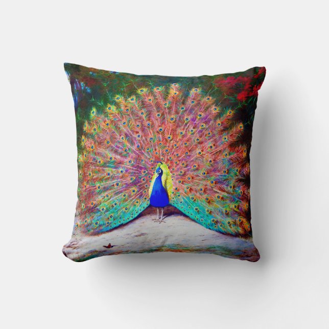 Vintage Peacock Painting Throw Pillow (Front)