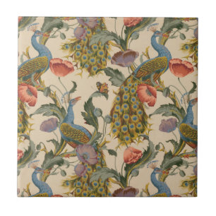 Vintage Peacock Pattern Colorful Art Ceramic Tile