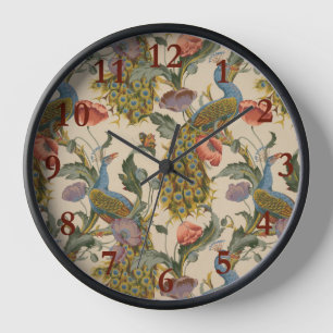 Vintage Peacock Pattern Colorful Art Clock