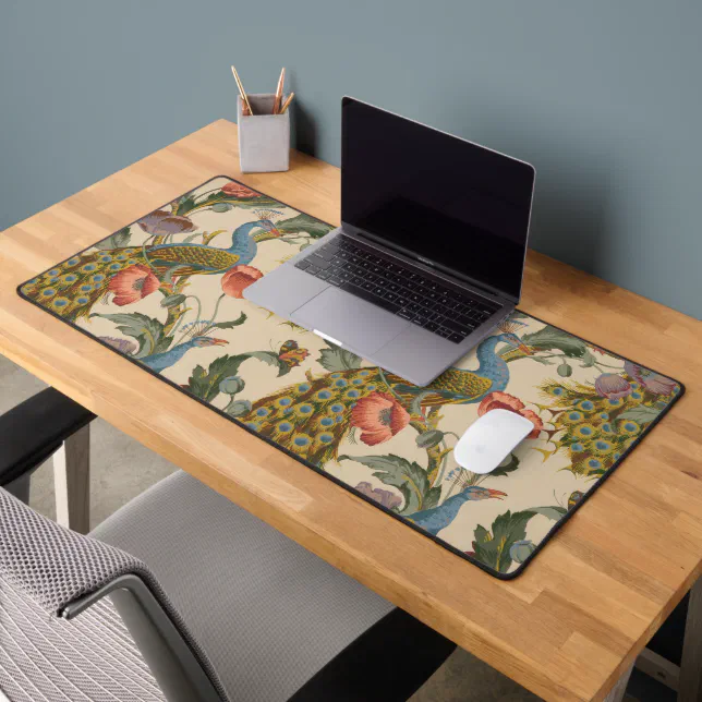 Vintage Peacock Pattern Colorful Art Desk Mat | Zazzle