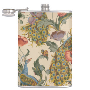 Vintage Peacock Pattern Colorful Art Flask
