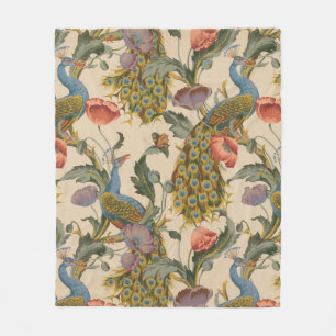 Vintage Peacock Pattern Colorful Art Fleece Blanket