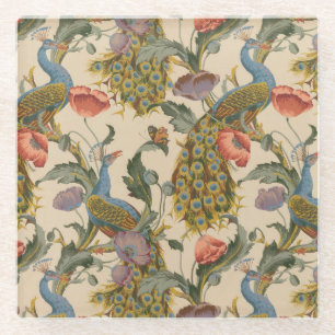 Vintage Peacock Pattern Colorful Art Glass Coaster