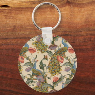 Vintage Peacock Pattern Colorful Art Keychain