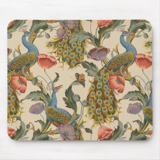 Vintage Peacock Pattern Colorful Art Mouse Pad | Zazzle