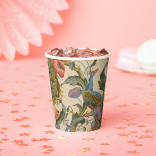 Vintage Peacock Pattern Colorful Art Paper Cups