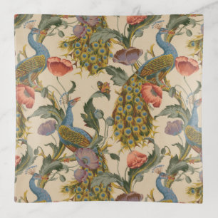 Vintage Peacock Pattern Colorful Art Trinket Tray