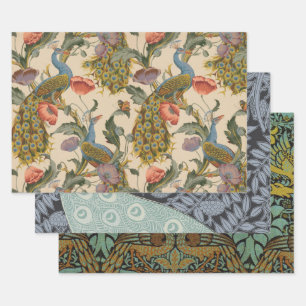 Vintage Peacock Pattern Colorful Art Wrapping Paper Sheets