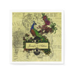 Vintage Peacock Personalized Wedding Paper Napkins
