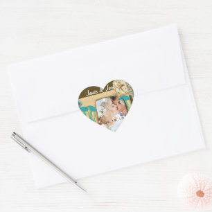 Vintage Peacock Photo Collage Heart Sticker