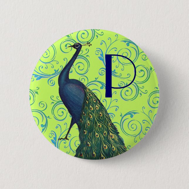 Vintage Peacock Pinback Button (Front)
