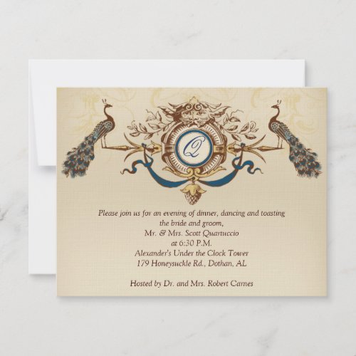 Vintage Peacock Reception Card Horizontal b Custom Invites