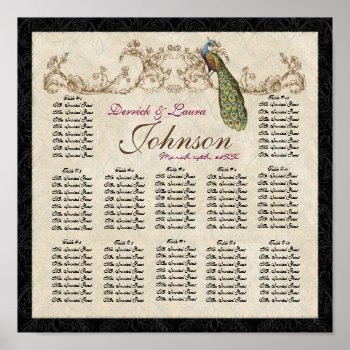 Vintage Peacock Reception Table Seating Chart by AudreyJeanne at Zazzle