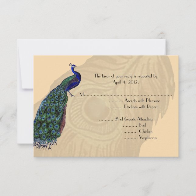 Vintage Peacock Reply Cards with Menu Options (Front)