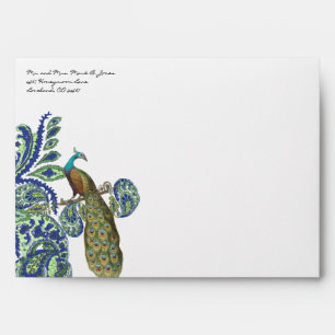 Vintage Peacock Royal Blue Green Wedding Envelopes