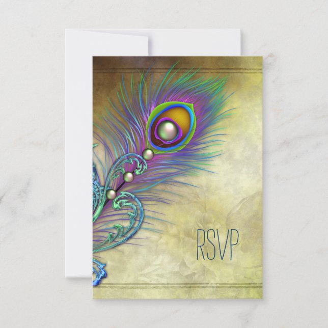 Vintage Peacock RSVP Card (Front)