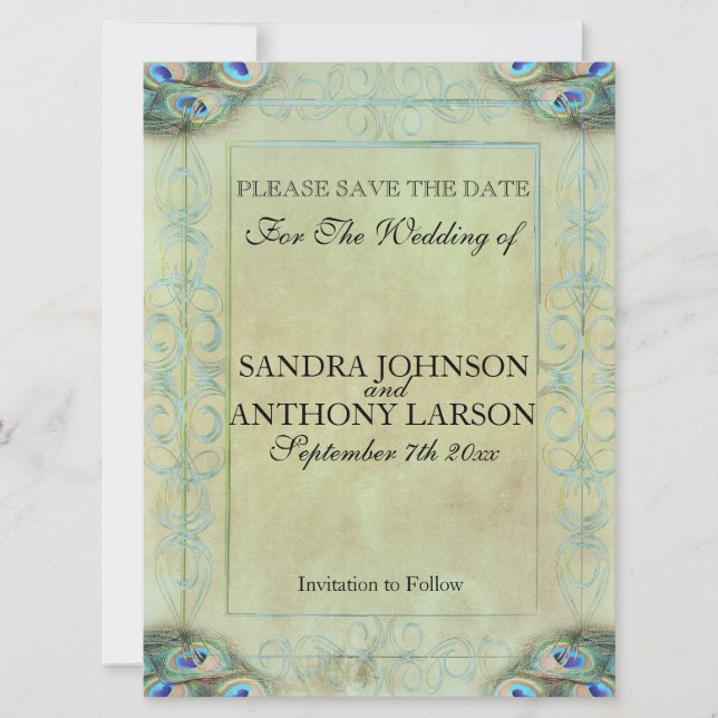 Vintage Peacock Save The Date (Front)