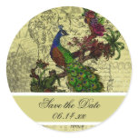 Vintage Peacock Save the Date Round Stickers