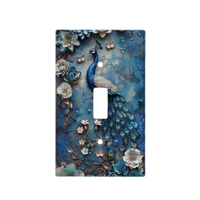 Vintage Peacock Scrapbooking: Blue & White Light Switch Cover (Front)