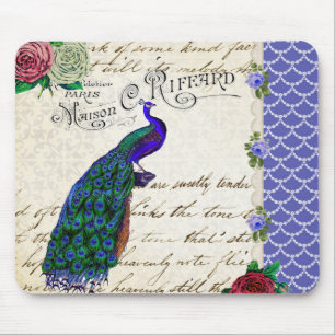 Vintage Peacock Song Collage Mouse Pad
