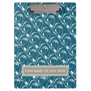Vintage Peacock Teal Blue Seamless Floral Pattern Clipboard