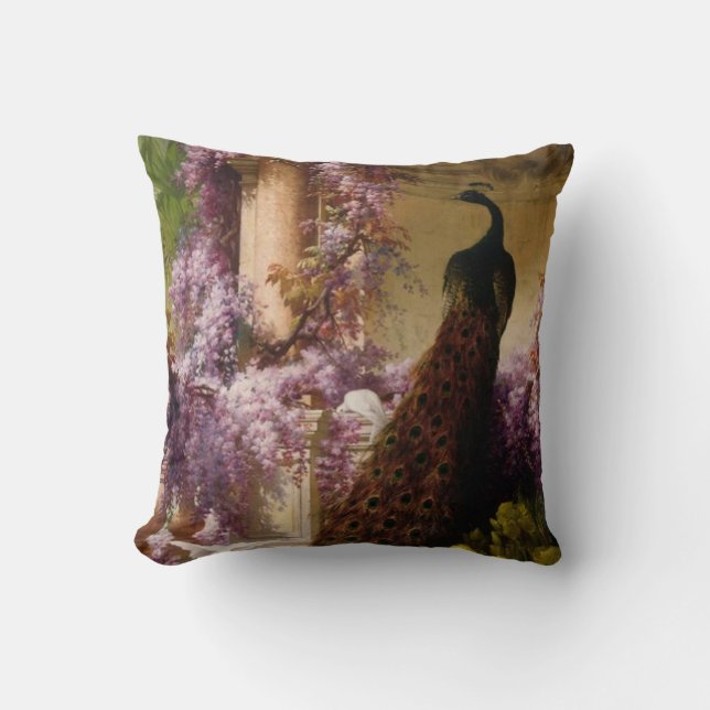 Vintage Peacock Throw Pillow (Front)