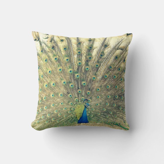Vintage Peacock Throw Pillow (Front)
