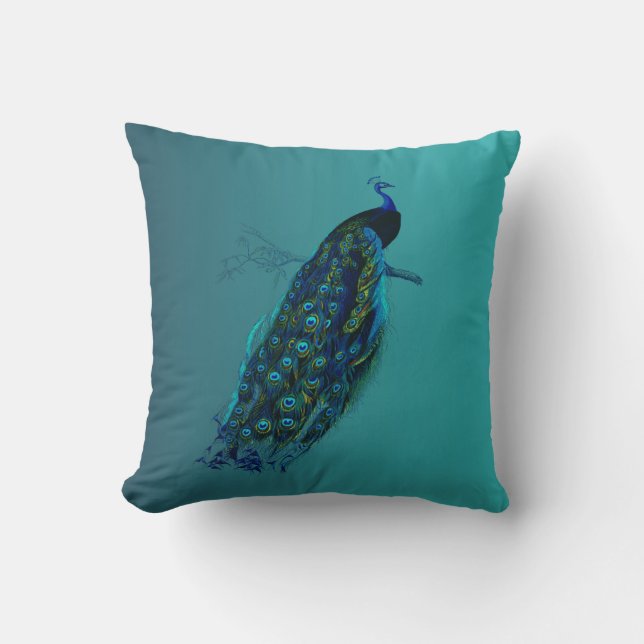 Vintage Peacock Throw Pillow (Front)