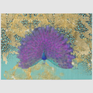 Vintage Peacock Turquoise Gold Leopard Decoupage Tissue Paper