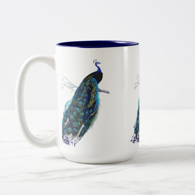 Vintage Peacock Two-Tone Coffee Mug (Left)