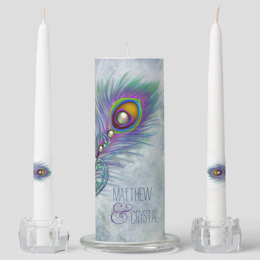 Vintage Peacock Unity Candle Set Zazzle