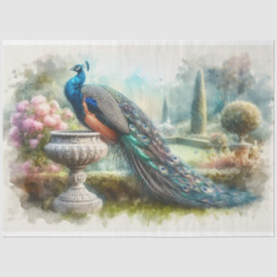 Vintage Peacock Urn Floral Decoupage Tissue Paper