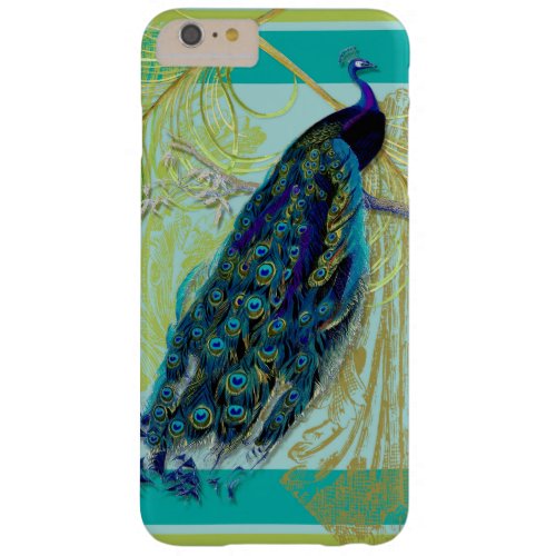 Vintage Peacock w Etched Swirls n Feathers Art Barely There iPhone 6 Plus Case