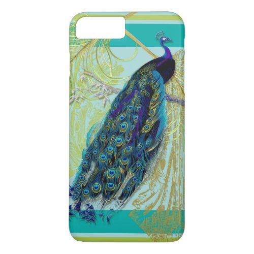 Vintage Peacock w Etched Swirls n Feathers Art iPhone 8 Plus7 Plus Case