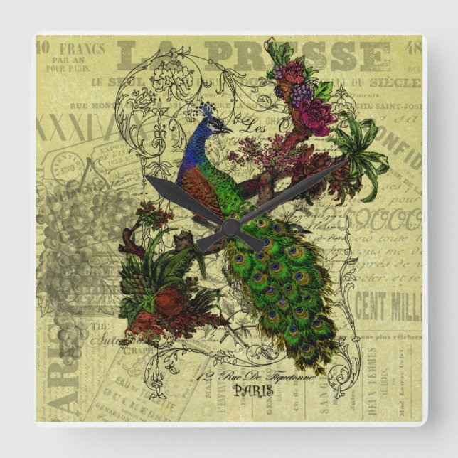 Vintage Peacock Wall Clock (Front)