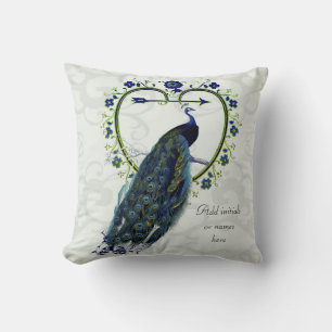 Vintage Peacock Wedding Anniversary 40th 50th 60th Throw Pillow