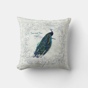 Vintage Peacock Wedding Anniversary 40th 50th 60th Throw Pillow