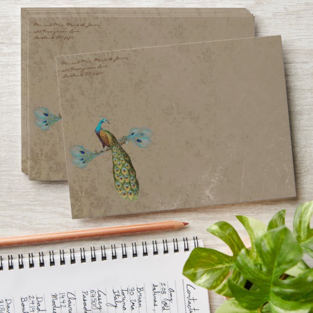 Vintage Peacock Wedding Envelopes (Stacked)
