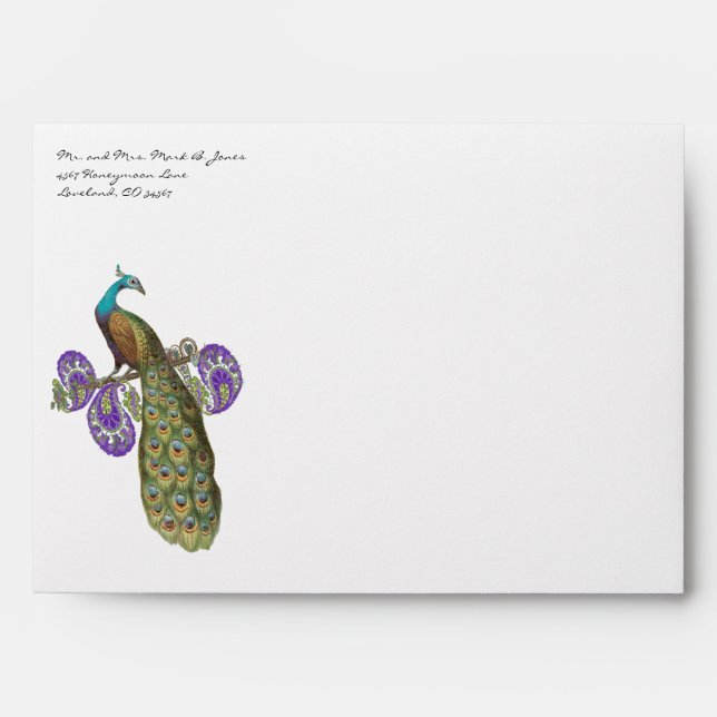 Vintage Peacock Wedding Envelopes (Front)