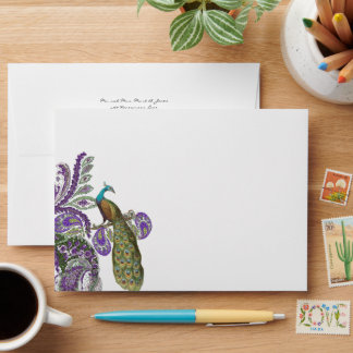 Vintage Peacock Wedding Envelopes