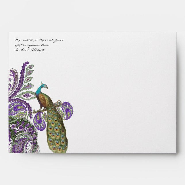 Vintage Peacock Wedding Envelopes (Front)