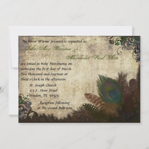 Vintage Peacock Wedding Invitation