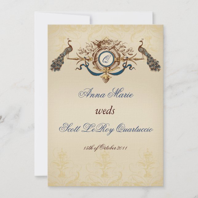 Vintage Peacock Wedding Invitation (Front)