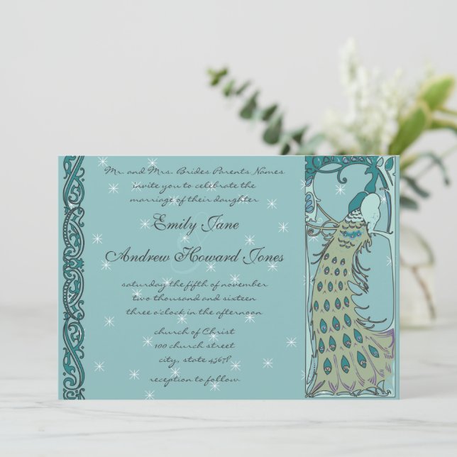Vintage Peacock Wedding Invitation (Standing Front)